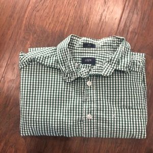 J Crew slim medium gingham green shirt.